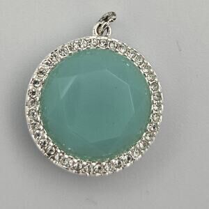 Faux Chalcedony and Clear Rhinestone with Silver Tone Outline Pendant